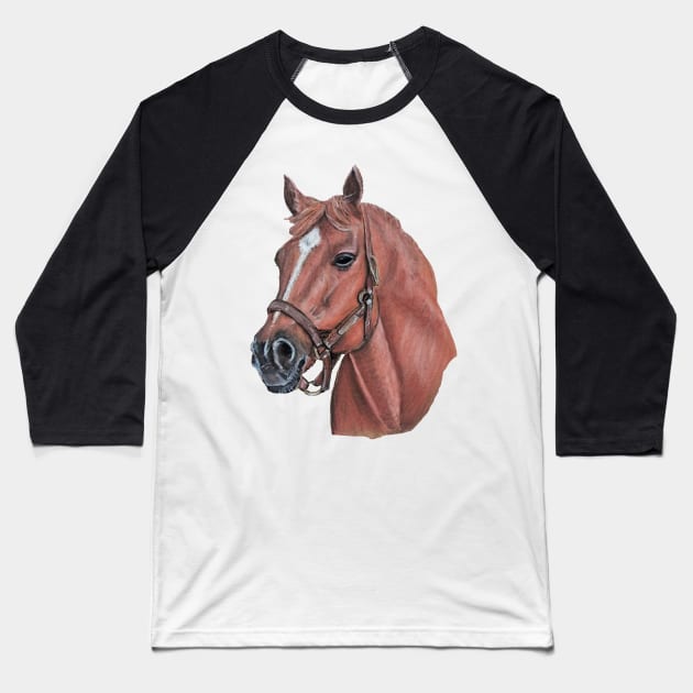 "Big Red" Secretariat, Race Horse Baseball T-Shirt by CarolineArts